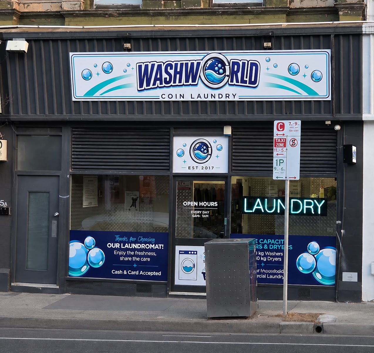 Wash World Coin Laundry storefront on Inkerman Street, St Kilda